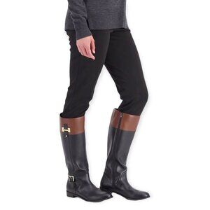 Karen Scott DELIEE2 Women's Low Heel Knee High Riding Boots Black/Cognac